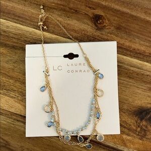 LC Lauren Conrad Gold and Blue Necklace Adjustable Bracelet, NWT
